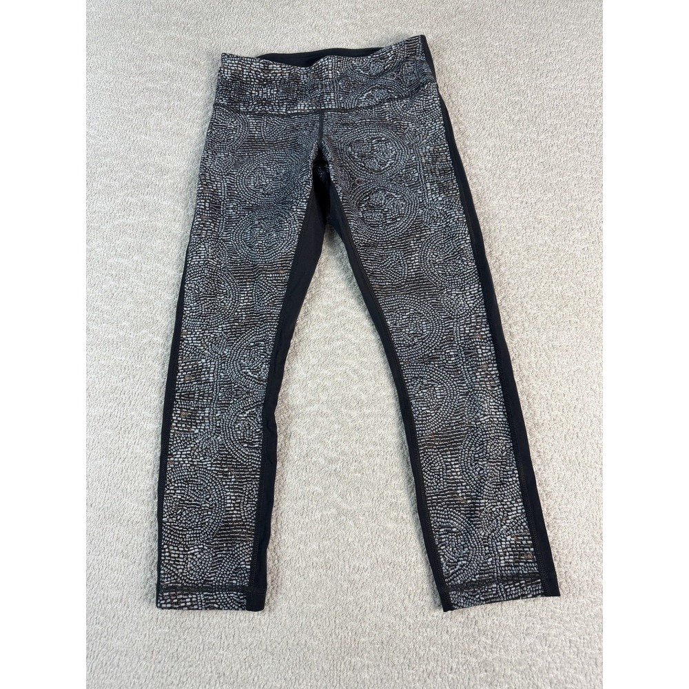 Lululemon Pants Womens 4 Black Mosaic Print Leggings Yoga Athletic Slim Fit
